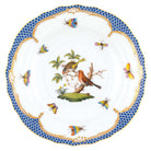 Hand-painted Herend Rothschild Bird Blue Border Salad Plate in fine porcelain, 7.5in D,, Motif 10, on a white background