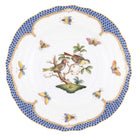 Hand-painted Herend Rothschild Bird Blue Border Salad Plate in fine porcelain, 7.5in D,, Motif 11, on a white background