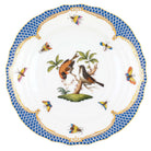 Hand-painted Herend Rothschild Bird Blue Border Salad Plate in fine porcelain, 7.5in D,, Motif 12, on a white background