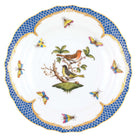 Hand-painted Herend Rothschild Bird Blue Border Salad Plate in fine porcelain, 7.5in D,, Motif 3, on a white background