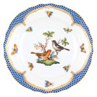 Hand-painted Herend Rothschild Bird Blue Border Salad Plate in fine porcelain, 7.5in D,, Motif 5, on a white background