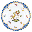 Hand-painted Herend Rothschild Bird Blue Border Salad Plate in fine porcelain, 7.5in D,, Motif 6, on a white background