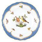 Hand-painted Herend Rothschild Bird Blue Border Salad Plate in fine porcelain, 7.5in D,, Motif 7, on a white background