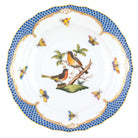 Hand-painted Herend Rothschild Bird Blue Border Salad Plate in fine porcelain, 7.5in D,, Motif 8, on a white background