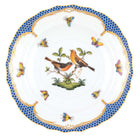 Hand-painted Herend Rothschild Bird Blue Border Salad Plate in fine porcelain, 7.5in D,, Motif 9, on a white background
