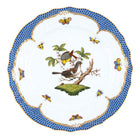 Hand-painted Herend Rothschild Bird Blue Border Service Plate in fine porcelain, 11in D,, Motif 1, on a white background