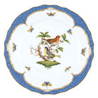 Hand-painted Herend Rothschild Bird Blue Border Service Plate in fine porcelain, 11in D,, Motif 3, on a white background