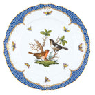 Hand-painted Herend Rothschild Bird Blue Border Service Plate in fine porcelain, 11in D,, Motif 5, on a white background