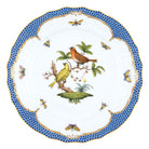 Hand-painted Herend Rothschild Bird Blue Border Service Plate in fine porcelain, 11in D,, Motif 6, on a white background