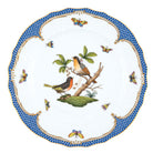Hand-painted Herend Rothschild Bird Blue Border Service Plate in fine porcelain, 11in D,, Motif 8, on a white background