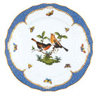 Hand-painted Herend Rothschild Bird Blue Border Service Plate in fine porcelain, 11in D,, Motif 9, on a white background