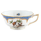 Hand-painted Herend Rothschild Bird Blue Border Tea Cup Cup & Saucer Set in fine porcelain, on a white background