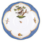Hand-painted Herend Rothschild Bird Blue Border Tea Saucer Cup & Saucer Set in fine porcelain, 6in D,, Motif 1, on a white background