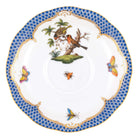 Hand-painted Herend Rothschild Bird Blue Border Tea Saucer Cup & Saucer Set in fine porcelain, 6in D,, Motif 10, on a white background