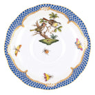 Hand-painted Herend Rothschild Bird Blue Border Tea Saucer Cup & Saucer Set in fine porcelain, 6in D,, Motif 11, on a white background