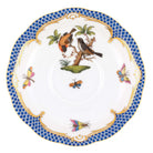 Hand-painted Herend Rothschild Bird Blue Border Tea Saucer Cup & Saucer Set in fine porcelain, 6in D,, Motif 12, on a white background