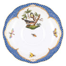 Hand-painted Herend Rothschild Bird Blue Border Tea Saucer Cup & Saucer Set in fine porcelain, 6in D,, Motif 2, on a white background