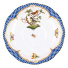 Hand-painted Herend Rothschild Bird Blue Border Tea Saucer Cup & Saucer Set in fine porcelain, 6in D,, Motif 3, on a white background