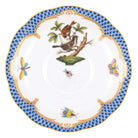 Hand-painted Herend Rothschild Bird Blue Border Tea Saucer Cup & Saucer Set in fine porcelain, 6in D,, Motif 4, on a white background