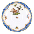 Hand-painted Herend Rothschild Bird Blue Border Tea Saucer Cup & Saucer Set in fine porcelain, 6in D,, Motif 5, on a white background