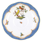 Hand-painted Herend Rothschild Bird Blue Border Tea Saucer Cup & Saucer Set in fine porcelain, 6in D,, Motif 6, on a white background