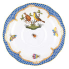 Hand-painted Herend Rothschild Bird Blue Border Tea Saucer Cup & Saucer Set in fine porcelain, 6in D,, Motif 7, on a white background