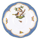 Hand-painted Herend Rothschild Bird Blue Border Tea Saucer Cup & Saucer Set in fine porcelain, 6in D,, Motif 8, on a white background