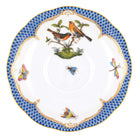 Hand-painted Herend Rothschild Bird Blue Border Tea Saucer Cup & Saucer Set in fine porcelain, 6in D,, Motif 9, on a white background