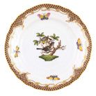 Hand-painted Herend Rothschild Bird Brown Border Bread and Butter Plate in fine porcelain, 6in D,, Motif 1, on a white background