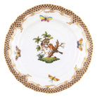 Hand-painted Herend Rothschild Bird Brown Border Bread and Butter Plate in fine porcelain, 6in D,, Motif 10, on a white background