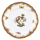 Hand-painted Herend Rothschild Bird Brown Border Bread and Butter Plate in fine porcelain, 6in D,, Motif 11, on a white background