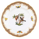 Hand-painted Herend Rothschild Bird Brown Border Bread and Butter Plate in fine porcelain, 6in D,, Motif 12, on a white background