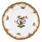 Hand-painted Herend Rothschild Bird Brown Border Bread and Butter Plate in fine porcelain, 6in D,, Motif 3, on a white background