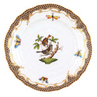 Hand-painted Herend Rothschild Bird Brown Border Bread and Butter Plate in fine porcelain, 6in D,, Motif 4, on a white background