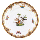 Hand-painted Herend Rothschild Bird Brown Border Bread and Butter Plate in fine porcelain, 6in D,, Motif 5, on a white background