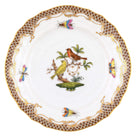 Hand-painted Herend Rothschild Bird Brown Border Bread and Butter Plate in fine porcelain, 6in D,, Motif 6, on a white background