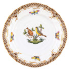 Hand-painted Herend Rothschild Bird Brown Border Bread and Butter Plate in fine porcelain, 6in D,, Motif 7, on a white background