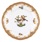 Hand-painted Herend Rothschild Bird Brown Border Bread and Butter Plate in fine porcelain, 6in D,, Motif 9, on a white background