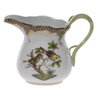 Hand-painted Herend Rothschild Bird Brown Border Creamer in fine porcelain, (6 OZ) 3.5in H, on a white background