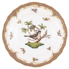 Hand-painted Herend Rothschild Bird Brown Border Dessert Plate in fine porcelain, 8.25in D,, Motif 1, on a white background