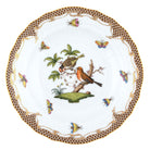 Hand-painted Herend Rothschild Bird Brown Border Dessert Plate in fine porcelain, 8.25in D,, Motif 10, on a white background