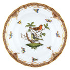 Hand-painted Herend Rothschild Bird Brown Border Dessert Plate in fine porcelain, 8.25in D,, Motif 3, on a white background