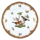 Hand-painted Herend Rothschild Bird Brown Border Dessert Plate in fine porcelain, 8.25in D,, Motif 5, on a white background
