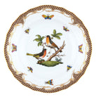 Hand-painted Herend Rothschild Bird Brown Border Dessert Plate in fine porcelain, 8.25in D,, Motif 8, on a white background