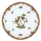 Hand-painted Herend Rothschild Bird Brown Border Dinner Plate, Motif 11, in fine porcelain, 10.5in D, on a white background