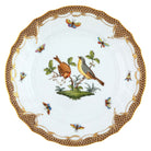 Hand-painted Herend Rothschild Bird Brown Border Dinner Plate, Motif 7, in fine porcelain, 10.5in D, on a white background