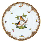 Hand-painted Herend Rothschild Bird Brown Border Dinner Plate, Motif 8, in fine porcelain, 10.5in D, on a white background