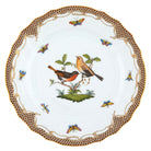Hand-painted Herend Rothschild Bird Brown Border Dinner Plate, Motif 9, in fine porcelain, 10.5in D, on a white background