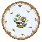 Hand-painted Herend Rothschild Bird Brown Border Dinner Plate in fine porcelain, 10.5in D,, Motif 2, on a white background