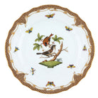 Hand-painted Herend Rothschild Bird Brown Border Dinner Plate in fine porcelain, 10.5in D,, Motif 4, on a white background